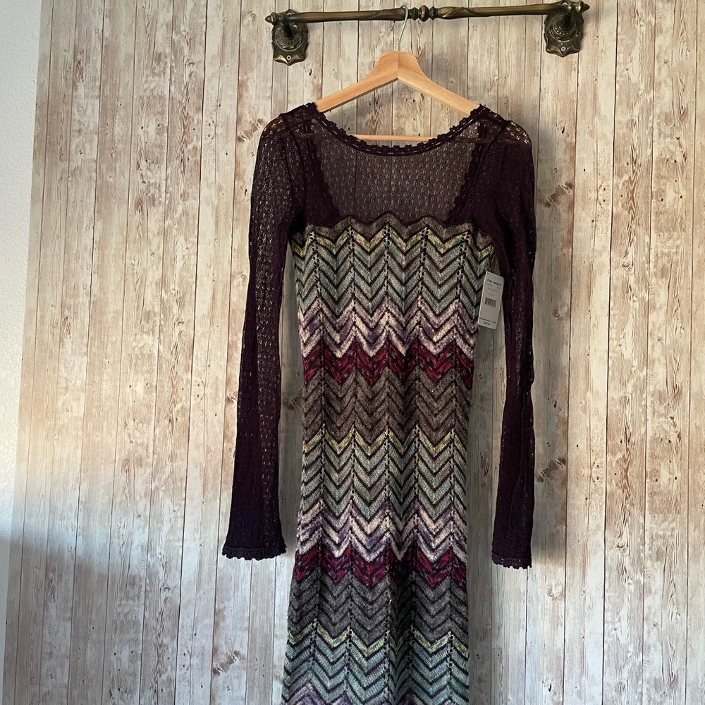 Anthropologie Free People Sz PS S Wine Knit Dress Scoop Back Long Sleeves New